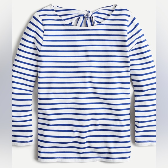 J. Crew Tie Back Top in Striped Mariner Cloth  3/4 Sleeve XS - Picture 2 of 8